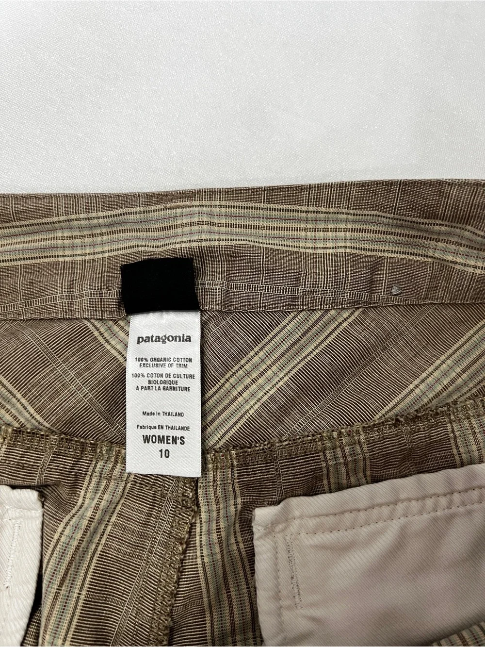 Patagonia Organic Cotton Plaid Bermuda Shorts Size 8 Plaid Tan Brown